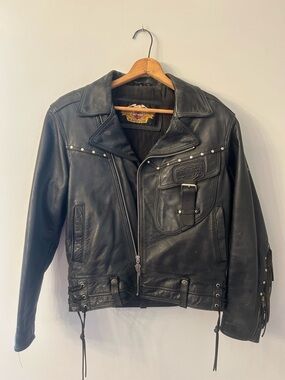 Harley-Davidson Black Leather Studded Motorcycle Jacket